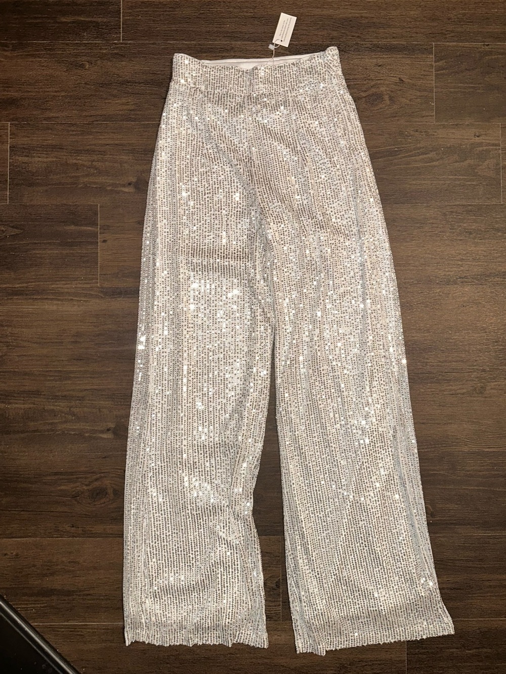 Aqua White Pants with Black Textured Stripe Pattern - Wide Leg